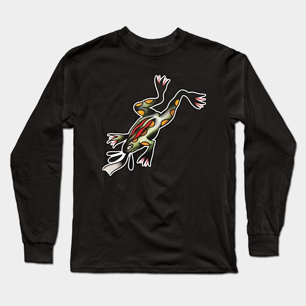 Diving Frog Tattoo Design Long Sleeve T-Shirt by forevertruetattoo